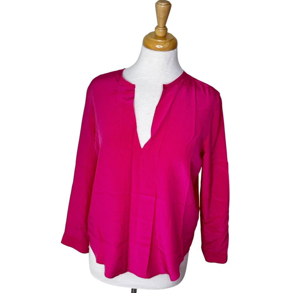 SANDRO Paris Long Sleeve V Neck 100% Silk Blouse Pink Size 1/ Small